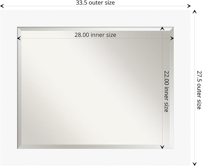 Amanti Art White Wall Mirror 27x33 Basic White Rectangle Bathroom Mirror for Wall Decor Living Room, Large Casual Wood Frame, Hangs Horizonally and Vertically, Bathroom Decor, Beveled Edge