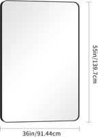 BONEWEI 55x36 inch Bathroom Mirror,Black Rectangle Mirror,Wall Mounted Bathroom Frame Vanity Mirror with Round Corner for Bedroom Living Room, Entryway Hangs Horizontal or Vertical