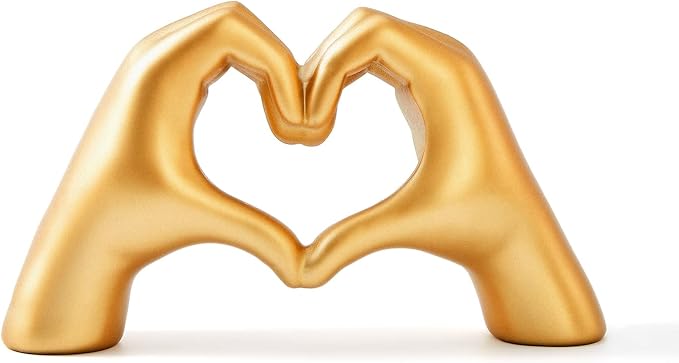 Gold Gesture Heart Hands Statue,Heart Sculpture Decoration, Modern Heart Shaped Love Finger Home Decor, Abstract Art Sculpture Home Wedding Decoration,Shelf Decor.(Gold)