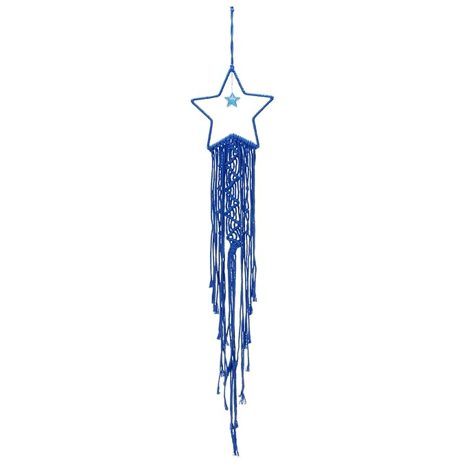 MECCANIXITY Macrame Dream Catchers, Dark Blue Handmade Star Design Woven Cotton Dream Catcher Wall Hanging for Home Bedroom Decoration Ornament Craft Gift