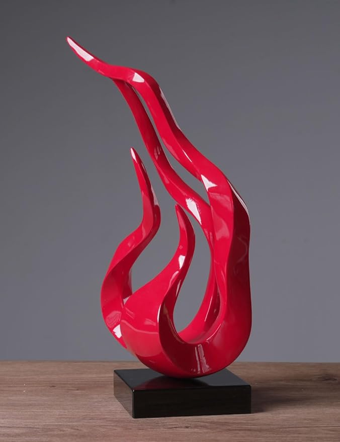 Abstract Sculpture Decor Modern Art Gift Holy Flame Figurine Statue for Bookshelf Table Desktop Office Red 16.5 Inch