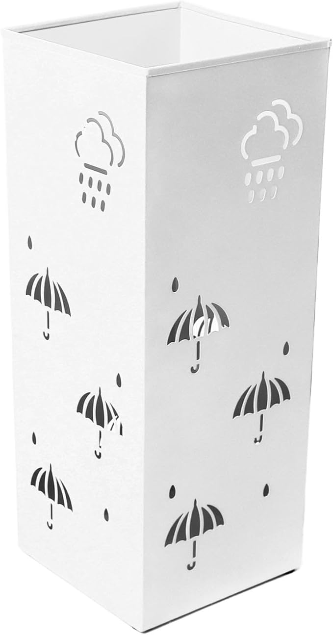 GLOGLOW Nan Metal Umbrella Stand, Carbon Steel, Stylish and Durable Umbrella Holder Bin for Entryway, Home, Office Spaces with 42x16x16cm Ornament (White)