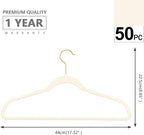 MIZGI Premium Velvet Hangers Pack 50 Pcs Heavyduty - Non Slip Slimline - Velvet Suit Hangers Ivory - Gold Hooks,Space Saving Clothes Hangers …