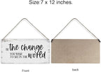 Be the Change You Wish to See in the World Sayings Positive Home Wall Decor Wooden Signs Rustic Hanging Wall Plaque Home Sign