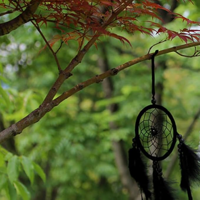 1pc Wood Beads Handmade Large Dream Catcher Dreamcatcher Craft Hanging Pendant Craft Gift Living Room Home Decoration(Black)