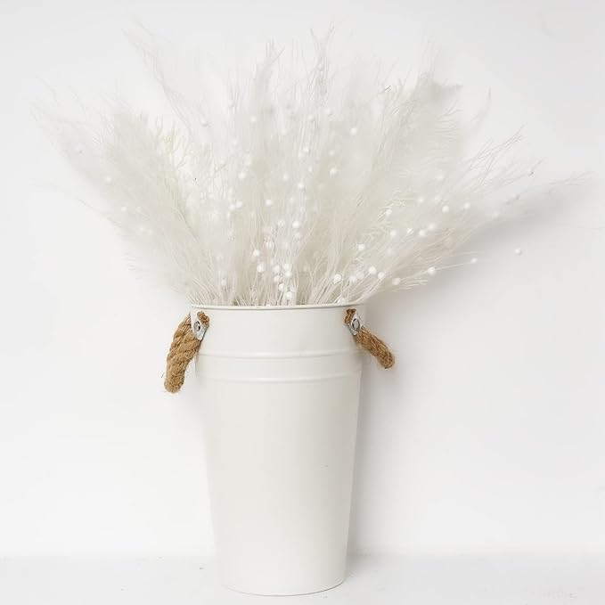 SLK 16-Pack Artificial Glitter Berry Stem Ornaments, Christmas Decorative Glittery Twigs, Picks, Branches for Tree, Wreath, Small Vase, Halloween Party (White)