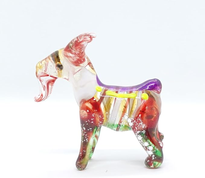 Goat Tiny Figurines Animals Hand Blown Color Glass Art Collectible Gift Home Décor (Multi-Red)