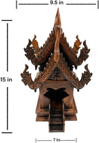 Large Wood Carved Thai Spirit House Model, Asian Inspired Home Decor, 15 Inches Tall