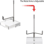 Hipiwe Clear Acrylic Display Stand Holder with Adjustable Metal Arms Display Easel Stands for Gemstones Fossils Minerals Agate Slabs Plates Crystals Saucers Collectibles, 2.4x2.4x4.1 inch