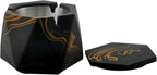 FREELOVE Concrete Ashtray with Lid & Stainless Steel Ashtrays for Cigarettes, Cement Ash Tray Smoking Holder Indoor Smokeless Outdoor Windproof Patio Home Office Cool Decor(Black-Gold, Large)