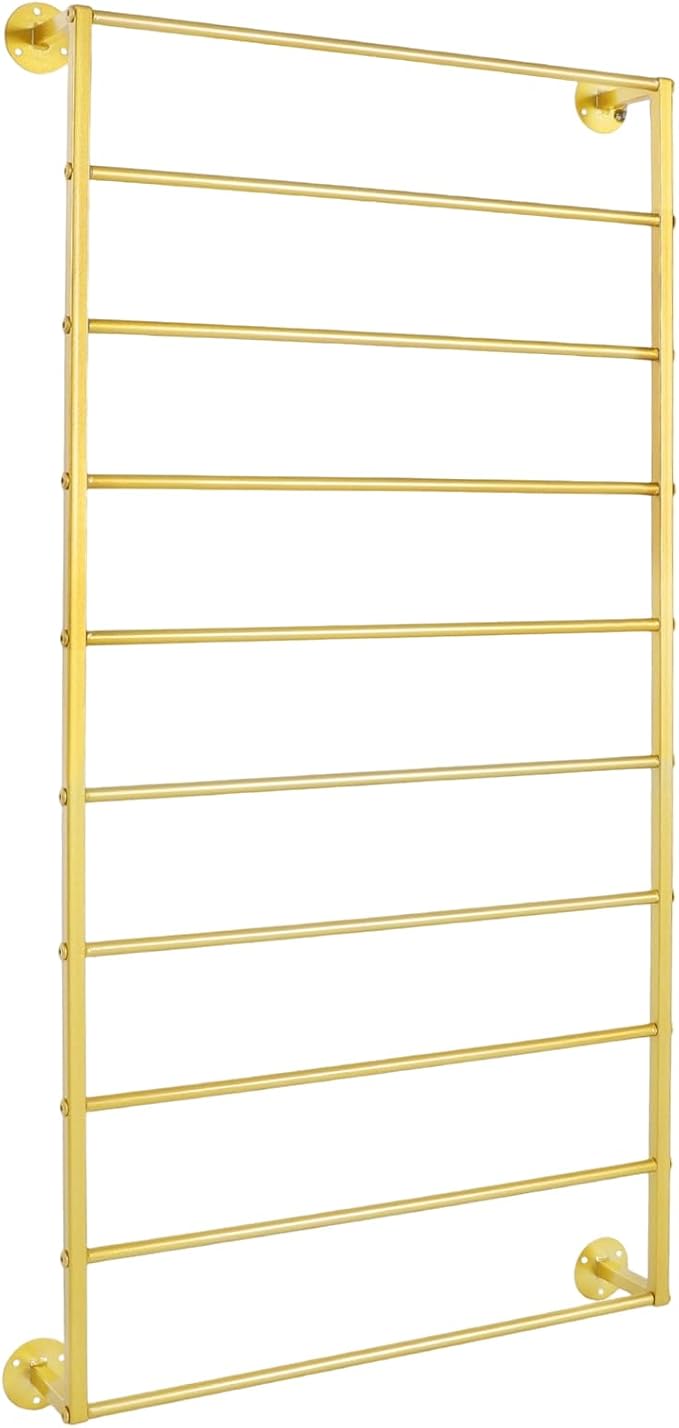 Wall Mounted Scarf Rack,Wall Display Rack,10 Layer Towels Storage Rack,Wall Wrapping Paper Ribbon Organizer,Silk Scarves Hijab Hanger for Flower Shop Retail Store (Gold)