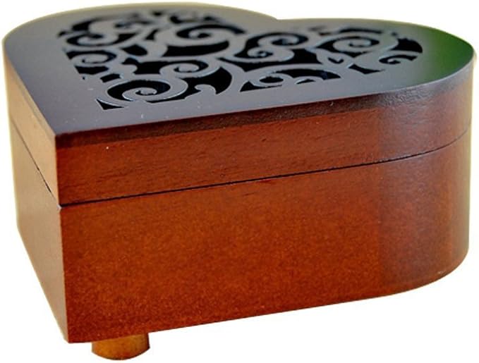 WESTONETEK Heart Shaped Vintage Wood Carved Mechanism Musical Box Wind Up Music Box Gift for Christmas/Birthday/Valentine's Day, Melody You are My Sunshine