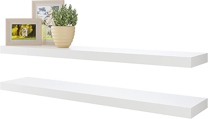 BAMEOS Floating Shelves,40 x 8Wall Shelves – Extra-Wide Display Shelf with Invisible Brackets, Set of 2 | Accent Décor Shelf for Bedroom, Living Room, Home Office & Salon Display White