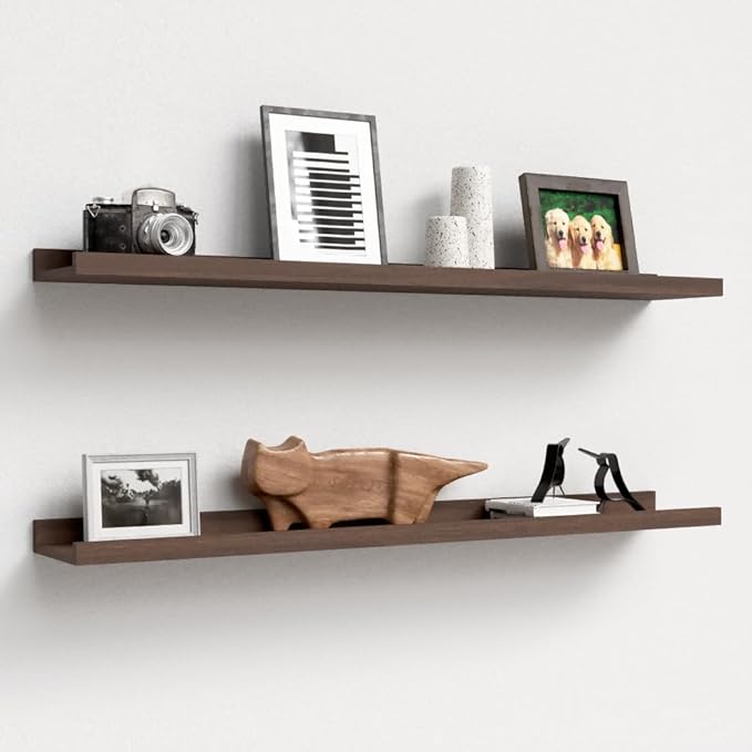 Boswillon 35.3 Inches Long Floating Shelves Wall Mounted, 2 Set Farmhouse Wall Shelf for Bedroom, Nursery Book Shelf with Lip, Picture Ledge Shelf for Decor Living Room Bathroom Kitchen - Walnut