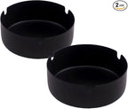 Ashtray Stainless Steel Cigarette Ashtray Ash Tray for Cigarettes 2 Pack (Black, Large-3.94in)