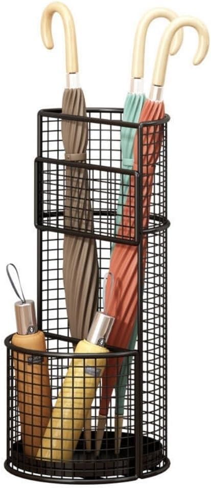 Metal Hollow Drain Rack, Freestanding Umbrella Stand Rack, Umbrella Stand with Water Tray, Multipurpose Umbrella Holder for Entrance, Office(Black)