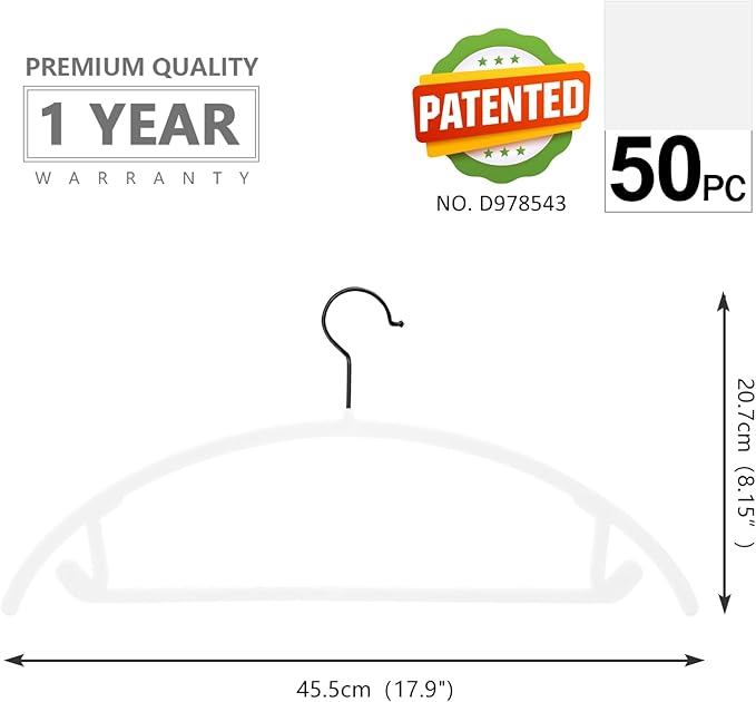 MIZGI Premium Velvet Hangers 50 Pack Heavyduty- Non Slip No Shoulder Bump Suit Hanger - Black Hooks,Space Saving Clothes Rounded Shape for Coat,Sweater,Jackets,Pants