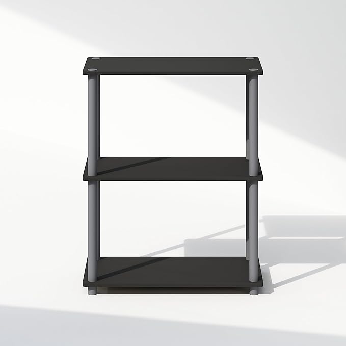 Furinno Turn-N-Tube Book Shelf, 3-Tier Bookshelf, Bookcase with Multipurpose Compact Display Rack, 11.6 x 23.6 x 29.6, for Living Room, Bedroom, Home Office, Black/Grey