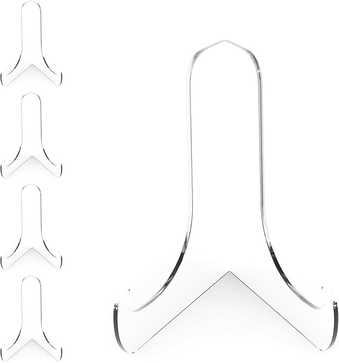 Boloyo 60-Degree Angle Acrylic Plate Display Stand , 3 Inch 5PC Clear Acrylic Display Holder Easel Base for Home Office Kitchen School Art Display