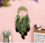 Pretty Jolly Green Tree of Life Dream Catcher Wall Decor with Healing Crystal Stone Handmade Feather Dream Catchers Decoration Wall Hanging Bedroom Living Room Wedding Party Home Decor-25.6"