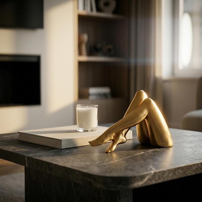 Golden Legs Sculpture - Elegant Resin Statues for Aesthetic Shelf Decor & Office Desktop & Cabinets | 7.87" D x 3.54" W x 4.53" H, Side Lying Legs