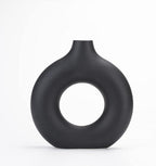 CEMABT Black Donut Vase Hollow Ceramic Vase for Flowers Handmade Minimalist Boho ins Style Modern Home Decor for Wedding Dinner Table Party Living Room Office Bedroom（M