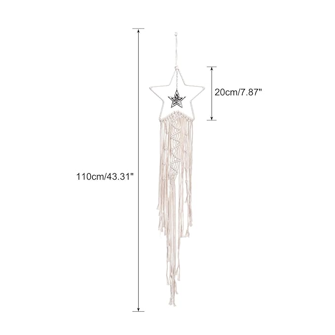 MECCANIXITY Macrame Dream Catchers, White Handmade Star Design Woven Cotton Dream Catcher Wall Hanging for Home Bedroom Decoration Ornament Craft Gift
