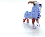 Goat Micro Tiny Figurines Hand Blown Glass Art Animals Collectible Gift Home Décor (Blue Brown)