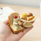 Cute Mini Bread Cat Figurine Set – Kawaii Resin Cat with Miniature Dessert Table Figure for Desk Shelf Home Decor, Adorable Cat Lover Gift (Bread Set)