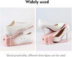Bibabala Shoe Slots Organizer, 10 Pack Adjustable Shoe Rack Stacker Storage Space-Saveing 50%, Double Deck Shoes Rack Holder for Shoes Holder Organization, Closet Organization(Pink)