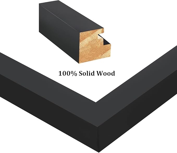 Egofine A4 Picture Frames Set of 4, Made of Solid Wood Covered by Plexiglass 5x7 and 6x8 with Mat or A4 whitout Mat, for Table Top Display and Wall Mounting Photo Frame Black