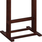 Wooden Wardrobe Valet Stand with Drawer Hanger Elegant Clothes Organizer with Trouser Bar Belt Hooks Shoe Rack and Storage Tray for Bedroom Closet, Dark Walnut