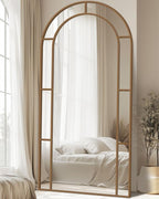Antok 81" x 41" Full Length Mirror, Floor Mirror Arched Window Decorative Mirror, Metal Framed Decor Farmhouse Floor Mirrors Art Pane Mirrors Wall Decor for Bedroom, Living Room, Entryway Black