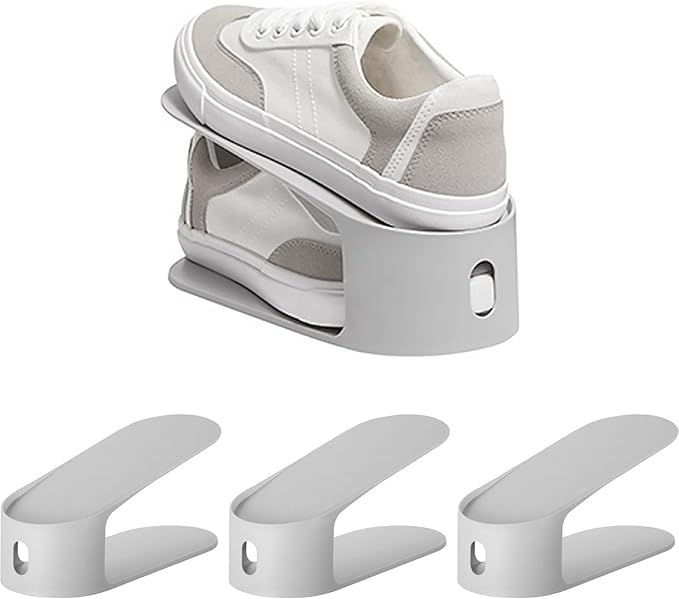 carrotez Shoe Slots Organizer 3 Pack - [Litem] Space Saving Shoe Organizer Rack for Closet - Easy Shoe Stacker, 9.84'' x 3.89'' x 4.26'' (Cool Grey, 3 Pack)