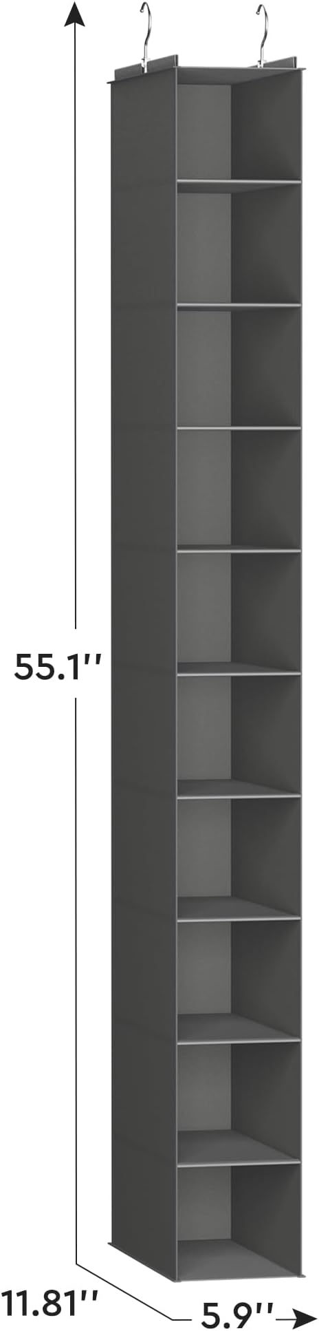 YOUDENOVA Hanging Shoe Organizer, 10-Shelf Closet Shoe Organizers for Closet, Hanging Shoe Storage, Grey, 2 Packs