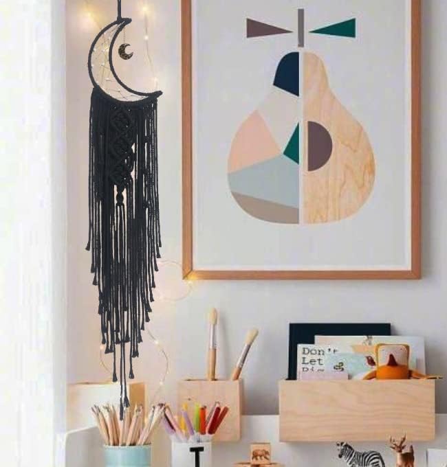 Dream Catchers Moon Dream Catcher with Light, Black Dream Catcher for Girls Boys Bedroom Wall Decor Christmas Decor, Macrame Dream Catchers Boho Room Decor for Teen Girls Boy Birthday Gift Women