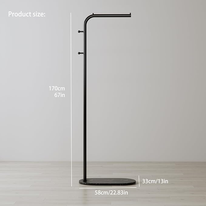Freestanding Clothing Rack with Marble Base, Modern Garment Rack for Small Spaces, Sturdy Metal Coat Rack with Hooks, Clothes Rack for Hanging Clothes in Bedroom, Closet, Entryway (black)