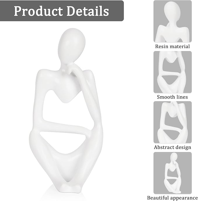 Sandstone Resin Thinker Style Abstract Sculpture Statue Collectible Figurines Home Office Bookshelf Desktop Decor (Small White, Right)