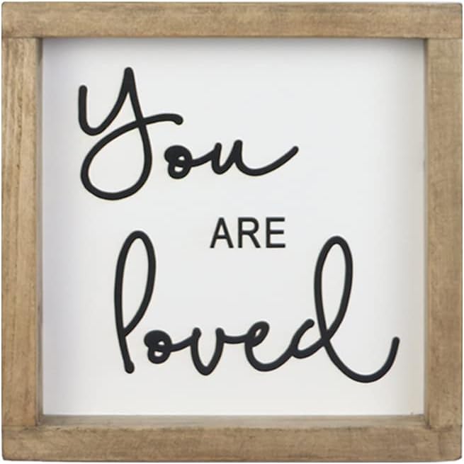 Joy Choice 8x8inch Kitchen Signs Wall Decor Farmhouse, You Are Loved Wooden Signs Personalized, Home Table Sign With Solid Wood Frame.
