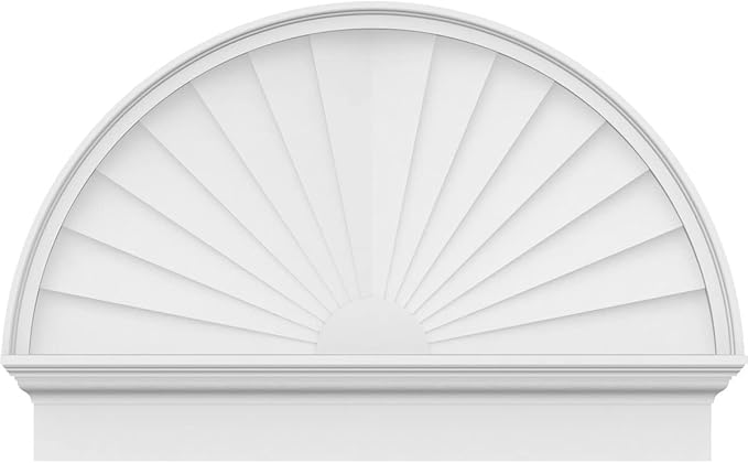38"W x 25-3/4"H x 2-3/4"P Half Round Sunburst Architectural Grade PVC Combination Pediment