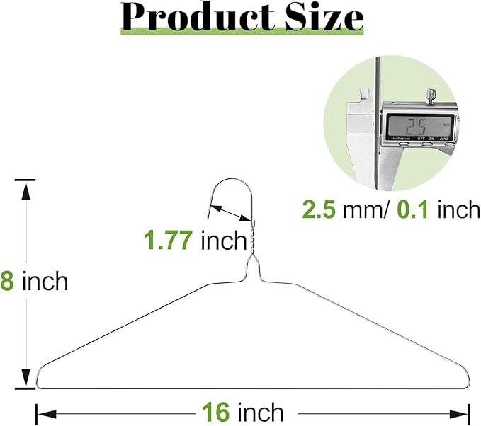 Wire Metal Clothes Hangers Bulk 50 Pack, 16 Inch 12 Gauge Standard Size, Slim Space Saving for Coat Suits Shirts Pants Skirts, Non Slip, Silver