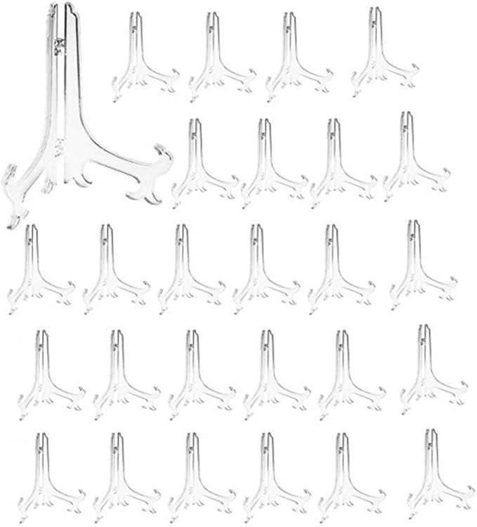 Artliving 6" Clear Plastic Easels or Stand/Plate Holders to Display Pictures or Other Items at Weddings, Home Decoration, Birthdays, Tables (24 Pack)