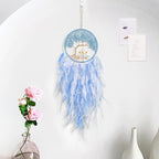 Pretty Jolly Double Tree of Life Dream Catcher Wall Decor with Healing Crystal Stone Handmade Cyan Blue White Feather Dream Catchers Decoration Wall Hanging Bedroom Room Wedding Party Wish Gift-25.6"