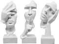 aboxoo Large Size 3 Pcs Thinker Statue, Silence is Gold, See No Evil Hear No Evil Speak No Evil Statues, Modern Resin Sculptures Decor for Living Room Home, Office, Study (White)