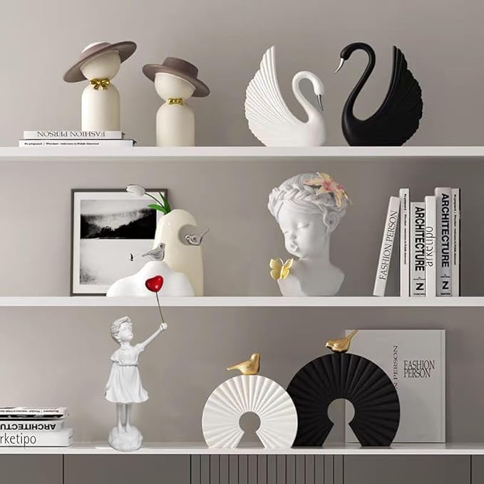 Banksy Street Graffiti Art Statue,Love Balloon Girl Room Decor,Resin Ornaments,Living Room Dining Desk Bookshelf Decorations(White)