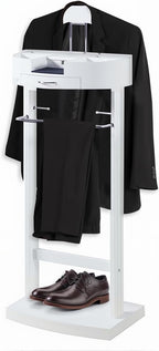 White Valet Stand For Women With Drawer Wood Suit Stand For Mens with Contour Hanger Trouser Shoe Rack Tie & Belt Stand Organizer Clothing Rack For Office Hotel Living Room Coat Rack(White)