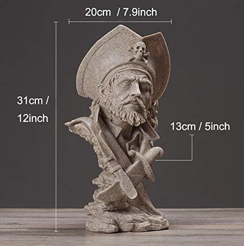 H&W Sandstone Pirate Figurines - Buccaneer Francis Drake Statue Decoration for Home/Study/Living Room, Great Collectible Figurines, Best Gift for The Man, Sandstone Color (HH17-D5)