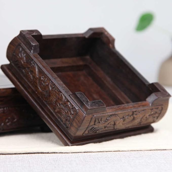 GOLDY&WENDY Square Solid Wood Pedestal Base Handmade Carving Rosewood Display Stand Vase Teapot Aquarium Lamp Display Risers
