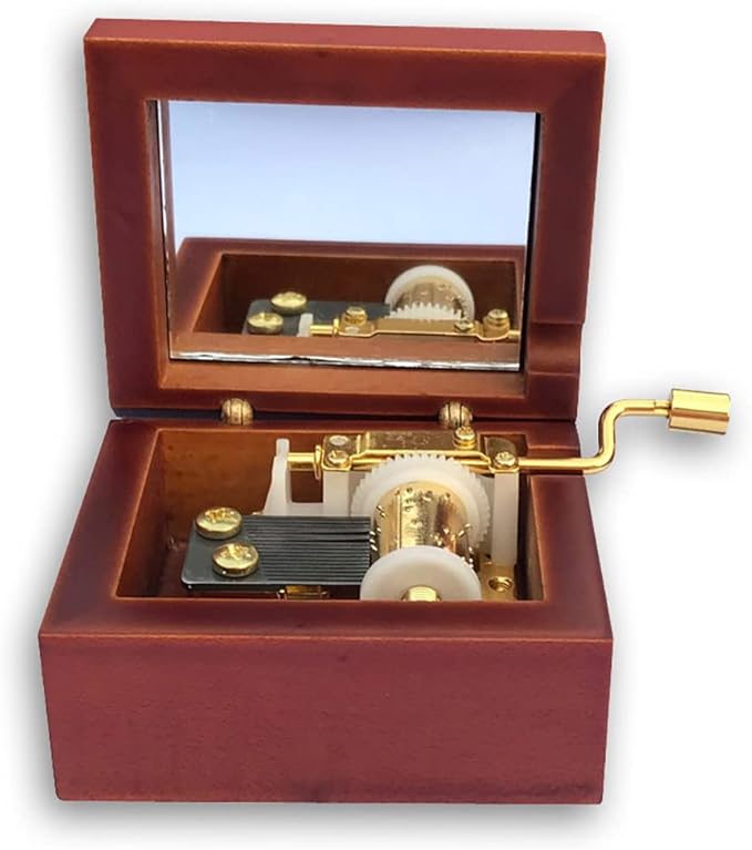 BinkeGG Play (Unchained Melody) Brown Wooden Hand Crank Music Box with Sankyo Musical Movement (65 Tunes Option)