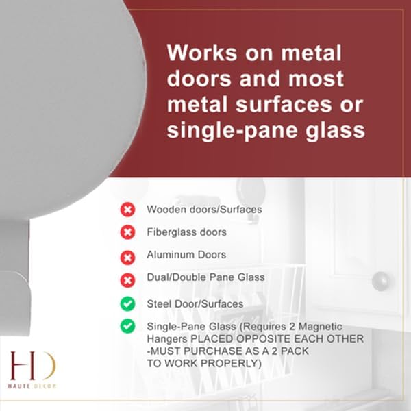 Haute Decor Attract Magnetic Wreath Hanger (Textured Silver) - Set of 2 Magnets - for 2 Metal Doors/Surfaces or 1 Single-Pane Glass Door/Window -Will not Work on Double-pane Glass or Thick Glass